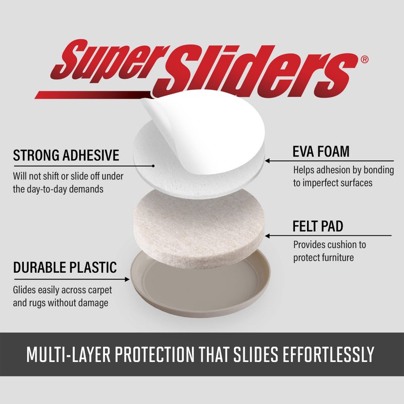 Super Sliders 1 1/8"" Round Self-Stick Furniture Sliders or Movers for Carpet to Protect Furniture and Move Effortlessly  Beige (4 Pack) - Image 4
